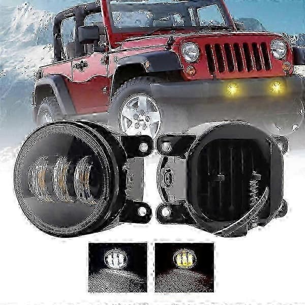 1 stk passer til Wrangler CJ-5 CJ-7 CJ-8 4x4 LED tåkelys lys snøhvit+gyllengul tofarget frontlykt modifisert front Fo fastcs