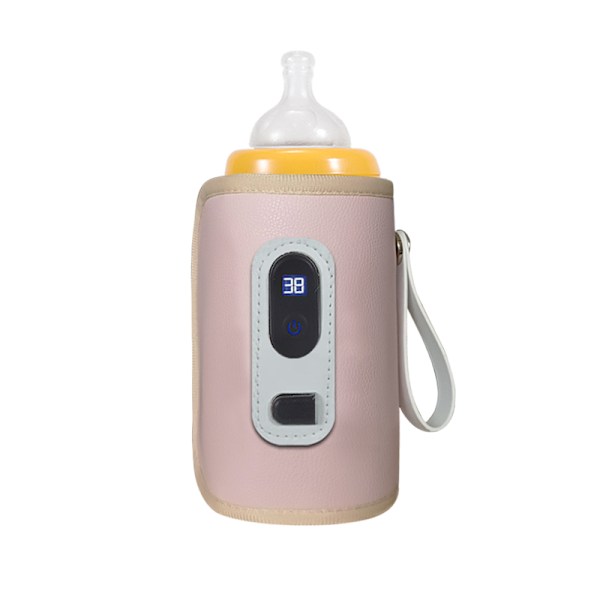 ble Isoleringärm för Babyflaska, Mjölkvärmare för Bebisar med LCD-Skärm, USB-Isoleringsflaska för Bilresor, Pink