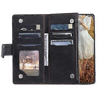Compatible Case for Samsung Galaxy S24 Ultra with Zipper Pocket, Rhombus Pattern Leather Case with Strap (Black)