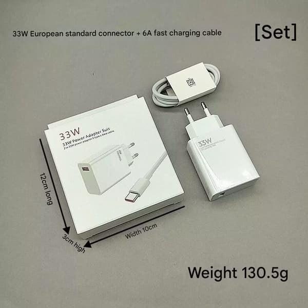 TIL Xiaomi Kompatibel 33W HyperCharge Combo, Type-A EU-stik Hurtigoplader (1M) 33W