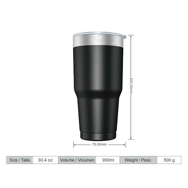 Kaffetermosmugg 900ml (10 färger) och tekopp för hand eller bil - Termosmugg i rostfritt stål med lock, rostfri stålkopp. Black