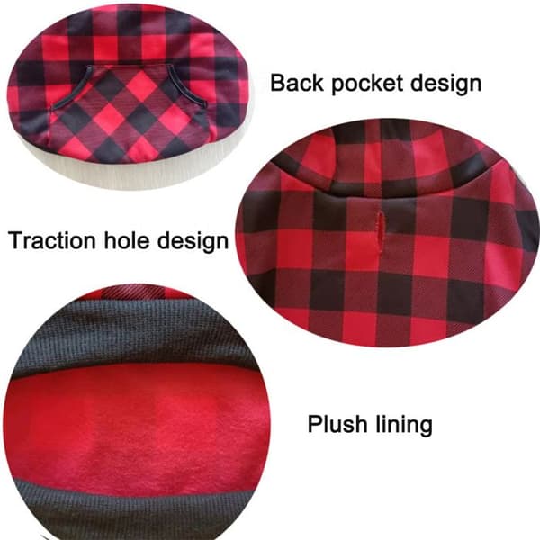 Hettegenser til hund, klassisk rød/svart design, varme og stil for store hunder
