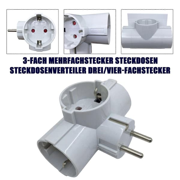 3-veis multi-stikkontakt, strømskinne, trippelpluggadapter