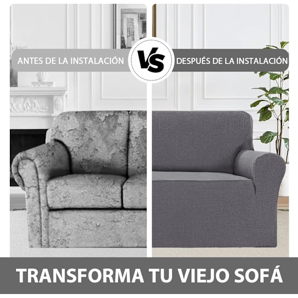 Justerbara 3- och 2-sits Sofföverdrag, Stort 3-sits Sofföverdrag, Stretch Sofföverdrag, Soffskydd, Slitstarkt Elastiskt Sofföverdrag, Grå Grey Large 3-seater (215-250 cm)