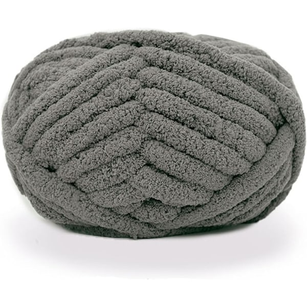 2 stk. Chunky Knit Chenille Garn for Håndstrikkede Tepper, Supermykt Stort Jumbo Teppegarn (Mørk Grå)