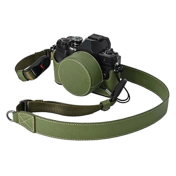 Læretui med halv kropp og objektivdeksel til Olympus OM-D E-M10 Mark IV, skulderstropp - G Multicolor Green