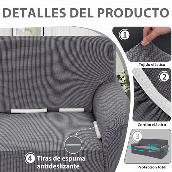 3-sits sofföverdrag, justerbara överdrag, stretch sofföverdrag, med armstöd, soffskydd för katter, hundar och husdjur, grå Grey 3 seats (185-215 cm)