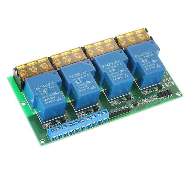 4-kanals DC 12V 30A Relémodul Kontrollkort Optokobler Isolasjon Høy/Lav Trigger