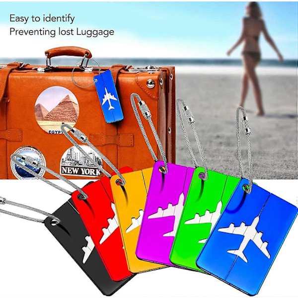 6 stk. bagasjelapper for kofferter med navnelapp, bagasjelapp, koffert, reise, flybagasje, håndveskelapp, bagasje PVC-etiketter (6 farger)