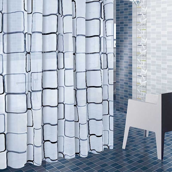 Badeværelsesforhæng Vandtæt Badeforhæng PEVA Moderne Geometrisk Ternet Mønster Bondehus Hjem Dekoration Gennemskinnelig shower curtain 150x180cm