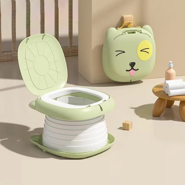 Potta för Barn Hopfällbar Portabel Anti-lukt för Resor Säker Plastleksak för Bebisar 0-36 Månader Djurdesign Green Puppy