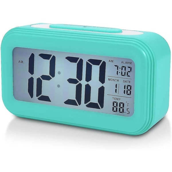 Batteri Digital väckarklocka, 4,5 tum (cirka 11,4 cm) LCD-skärm vid sängen Väckarklocka Blå