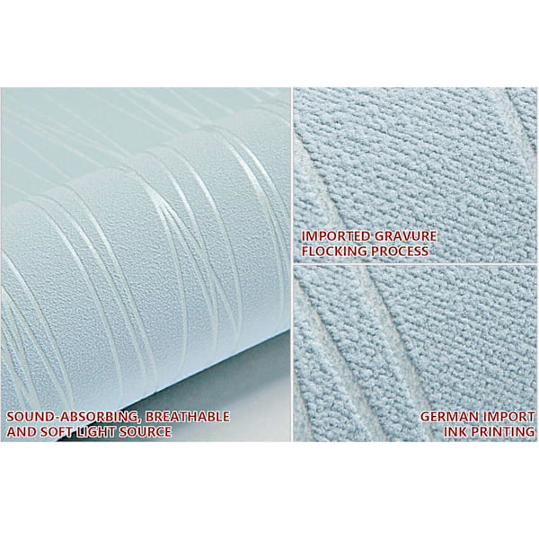 53X910cm Modern Non-Woven Tapetrulle Glitterrand Texturerad Flockad Randig Väggbeklädnad För Sovrum Vardagsrum Blue