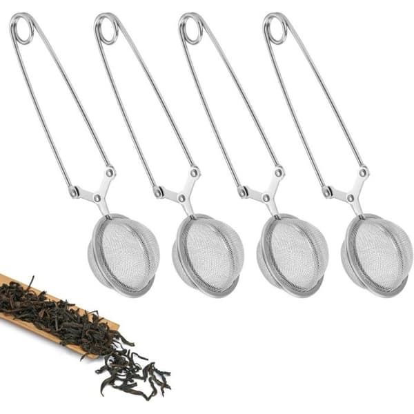 Sett med 4 teinfusere, rustfritt stål, tekule, for løs te og krydder, kjøkken.