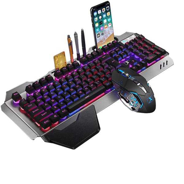 2.4G Wireless Keyboard and Mouse Set with Mechanical Feel, Waterproof LED Backlit Gaming Keyboard + 2400DPI 6-Button Mouse
