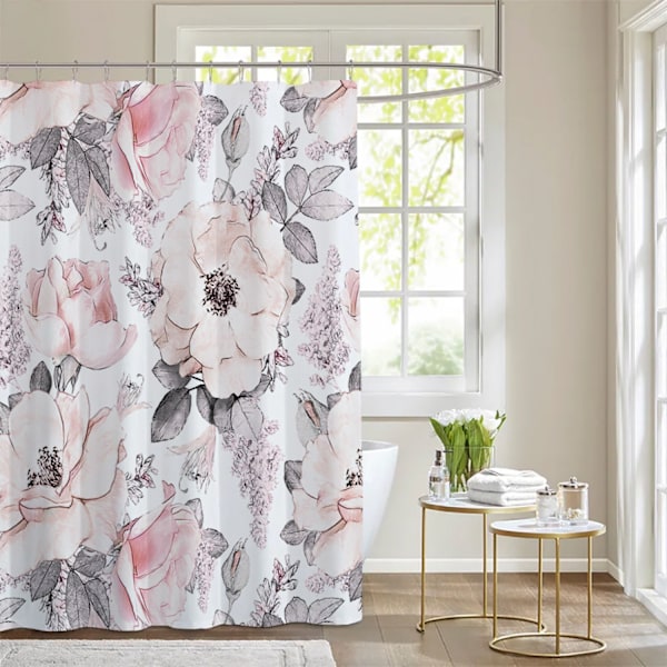 Rosa och vit blommig duschdraperi, 100cm*180cm