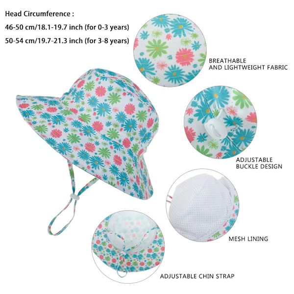 Sommar Baby Solhatt Barn Utomhus Nacke Öron Skydd Anti UV-skydd Strandhattar Pojke Flicka Badhattar För 0-8 År Rose flowers (for 0-3 years)