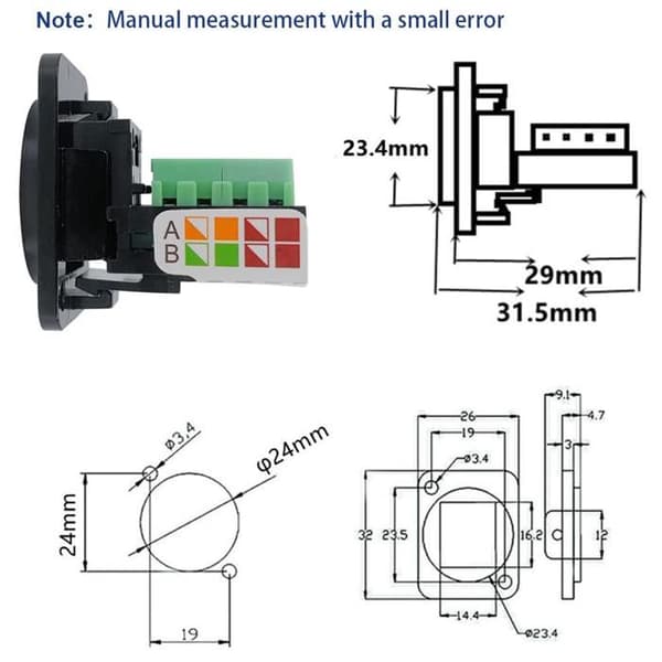 Skrueterminaladapter til RJ45 panelmontering, 5 stk., Type D RJ45 8P8C til 8-bens terminal