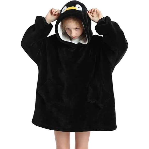XJYDNCG Hættefleece Tæppe Pullover Plaid Børn Oversized Sød Vinter Varm Bærbar Komfortabel TV Tæppe