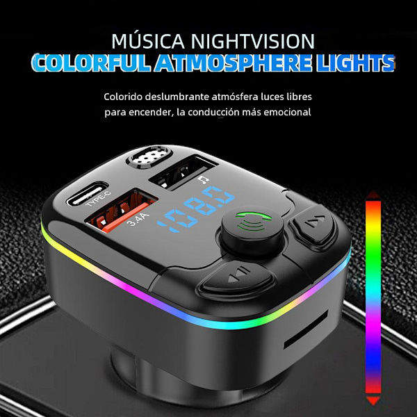 Bluetooth FM-lähetin handsfree autoon, radiomodulaattori, MP3-soitin, kaksois-USB, superlataussovitin