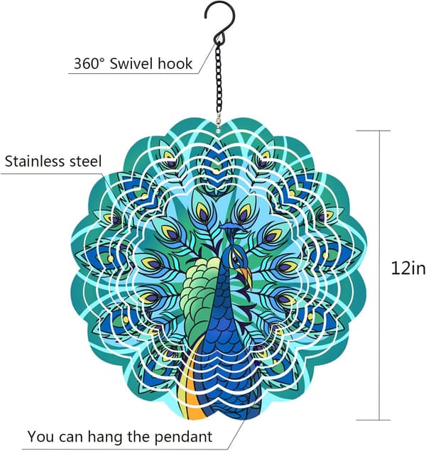 Havepynt - 3D vindspil - Påfugl Metal Vindspinner - Gaver til Kvinder, Mor, Bedstemor B