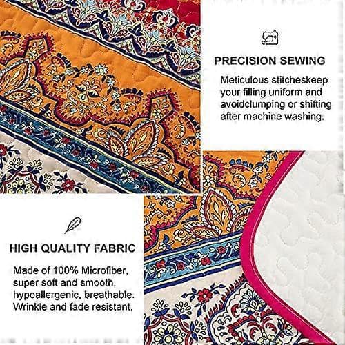 Boheme Quiltet Sengetæppe Dobbelt 3 Dele Patchwork Sengetæppe Vendbart Blødt Mikrofiber Sengetøj 220*240cm