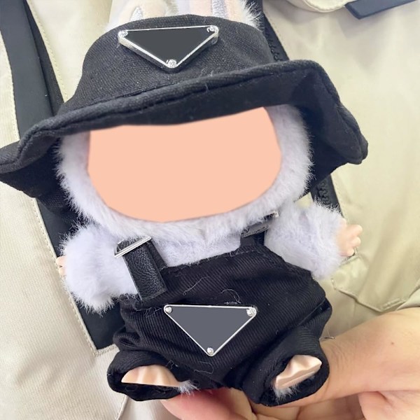 Kläder för Labubu (INGEN Docka), Hatt & Jumpsuit Set för 17cm Labubu Tillbehör Kostym Black