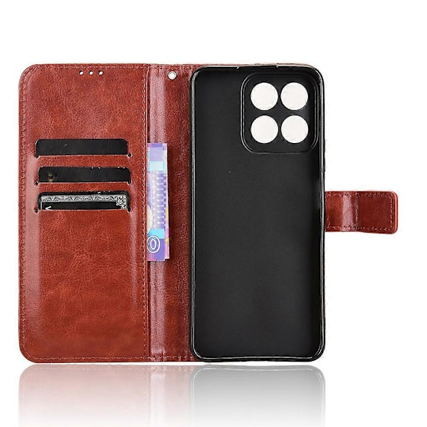 For Honor 200 Smart 5G/ Play 60 Plus 5G Stativ Veske Lær Lommebok Telefon Deksel Crazy Horse Tekstur (FMY) Brown