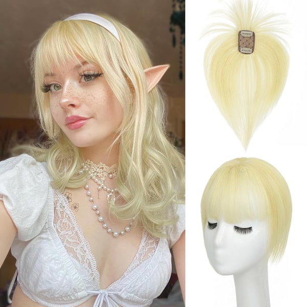 Hårtoppar för Kvinnor Äkta Människohår - 360° 3D Topp med Lugg för Tunnare Hår Clip in Lugg med Uppgraderad Silkebas Perfekt för Daglig Användning, 5×10 Da 613 Blonde 3D 4x6 Bangs