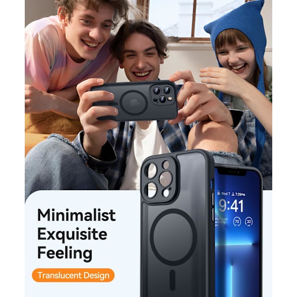 Magnetiskt skal för iPhone 16 Pro Max med fullständigt kameraskydd [Kompatibelt med MagSafe] [Transparent matt] Skyddande mobilskal, Lila Svart Black iPhone 13 Pro Max