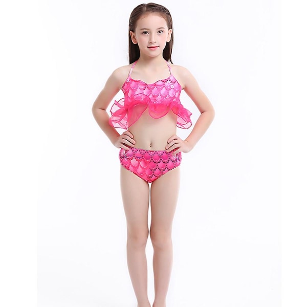 5-9 år Girl Bikini Set 3st Mermaid Tail Badkläder Baddräkt Rose Red 8-9 Years