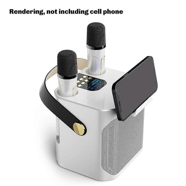 Kraftig Karaoke Bluetooth-høyttaler med dobbel mikrofon, hvit