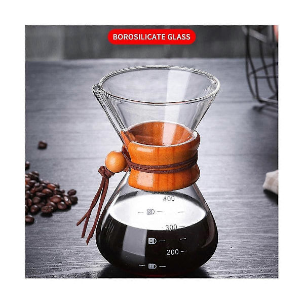 400ml Klassisk Kaffekanna i Glas Trähandtag Värmebeständig Häll Över Kaffebryggare Manuell Kaffemaskin