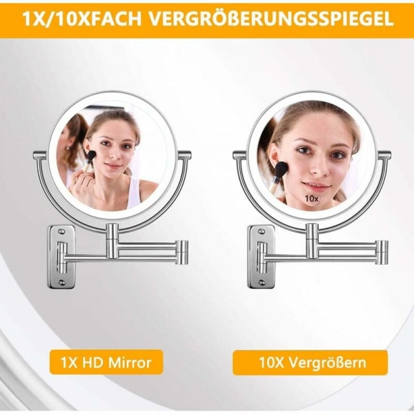 LED Makeup Mirror - 1x / 10x - Wall Mount - Double-Sided