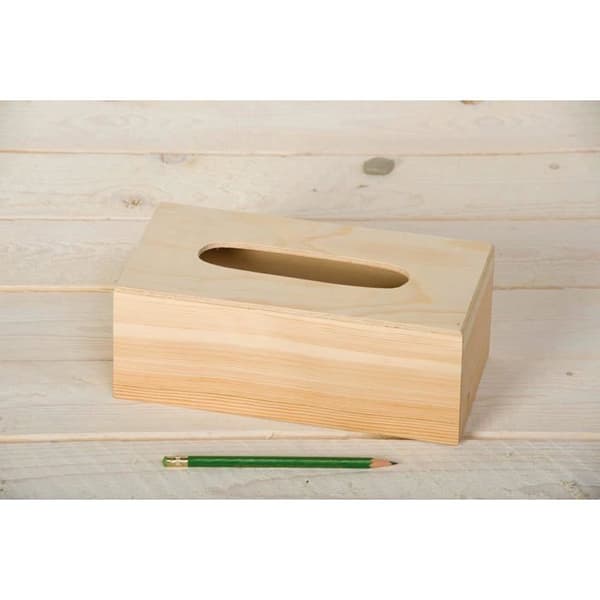 Servietboks med base, træ, beige, 25 x 13 x 9 cm Etiket