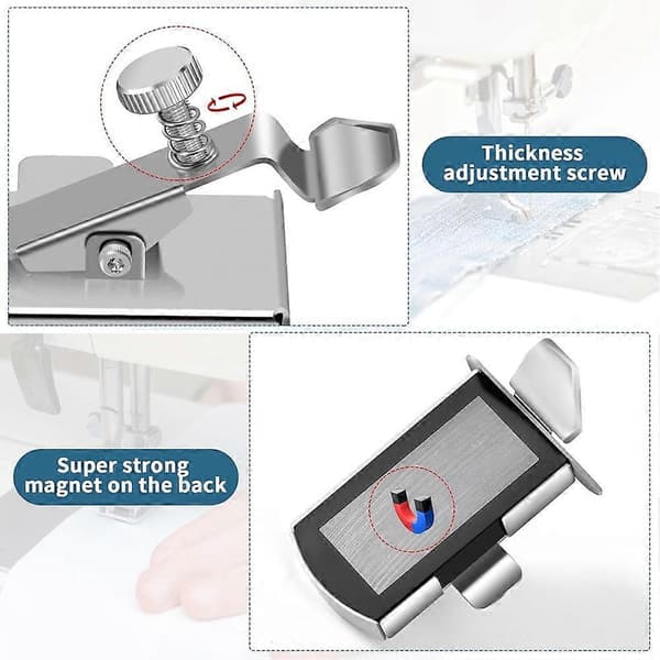 2 stk. magnetisk sømguide til symaskine, magnetisk syguide med klips, sømguide, sømgu Silver