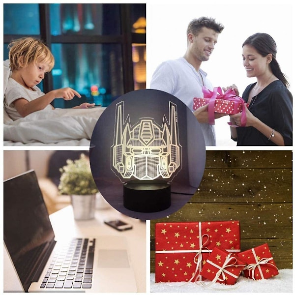 Transformers 3D Nattlampa, Optimus Prime 7 Färger LED Bordslampa, Fjärrkontroll Barn Sovrum Nattlampa, Barn Pojkar Födelsedag Julklapp