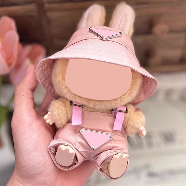 Kläder för Labubu (INGEN Docka), Hatt & Jumpsuit Set för 17cm Labubu Tillbehör Kostym Light Pink