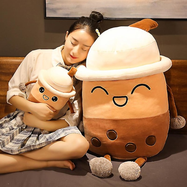 25/35/50/65cm Bubble Tea Cup Shaped Pillow Pearl Milk Tea Cup Stuffed Plush Toy Cushion Creative Sofa Decor Funny Birthday Gift happy about 110cm