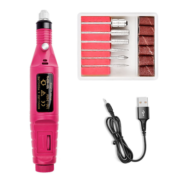 Elfil, elektrisk neglefil, 6 deler inkludert Svart Rose Red