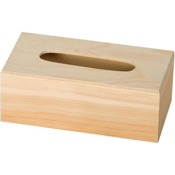 Servietboks med base, træ, beige, 25 x 13 x 9 cm Etiket