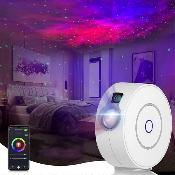 Smart Galaxy Projektor LED Stjerneklar Natlampe, Nebula Loftlampe App og Stemmestyring White