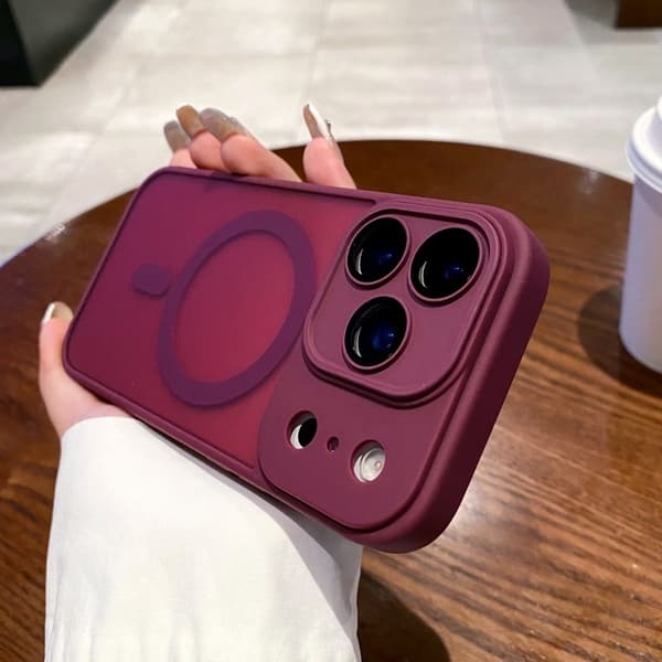 iPhone 17 Pro Max Case Plum Red Magnetic Acrylic Lens Screen Protector Skin Feel