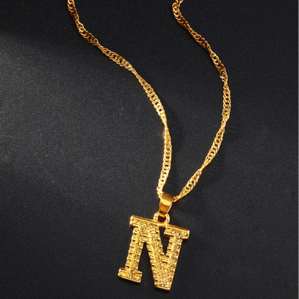Guldpläterade smycken kubanska halsband hänge 26 brev halsband N
