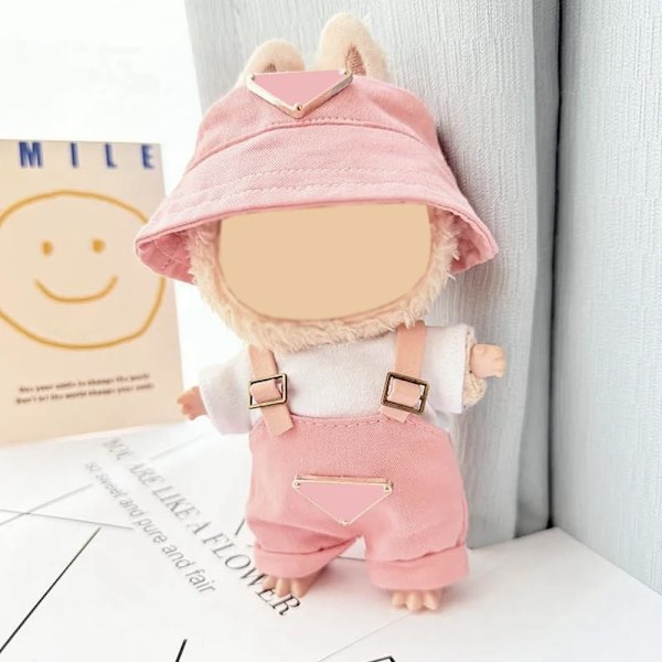 Kläder för Labubu (INGEN Docka), Hatt & Jumpsuit Set för 17cm Labubu Tillbehör Kostym Light Pink