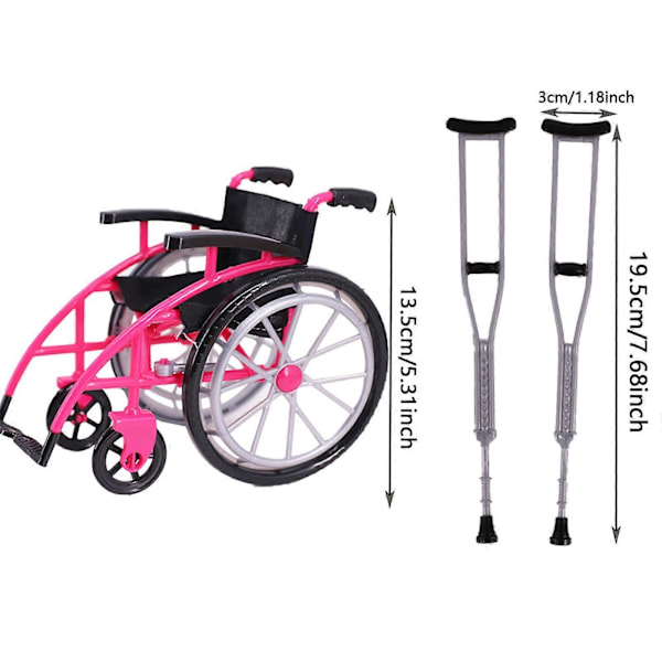 Leksaker 1 Set Dock Rullstol Och Kryckor Leksats Röd Mini Rullstolsmodell Miniatyr För 30cm Dockor A