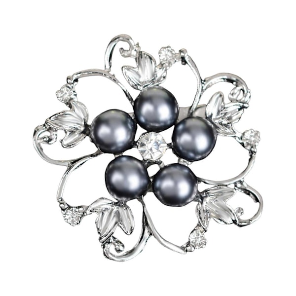 Kvinnobrosch Ihålig Blomma Faux Pärla Strass Legering Halkfri Axelväska Kostymkappa Krage Grey