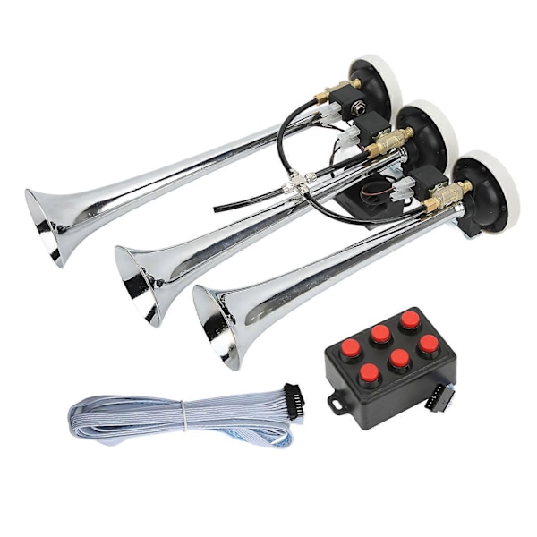 Trompet Lufthorn 6 Melodier Forkromet 305/342/385x79mm DC12V/24V Kompatibel med Klubvogne Lastbiler Yachts