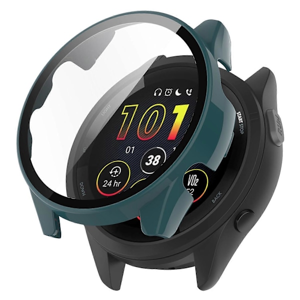 Naarmuuntumaton PC-kellokotelo karkaistulla lasisella näytönsuojalla Garmin Forerunner 265S -kelloon - Tumma Si Multicolor Blackish Green