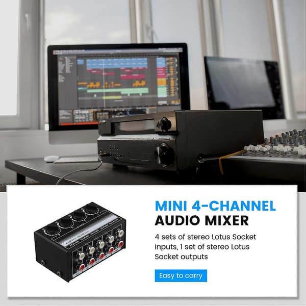 Mini Stereo Audio Mixer 4-kanals Passiv Mixer Bærbar Audio Mixer Lotus Socket Input til Live St Black